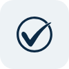 A dark blue check mark inside a circle on a light gray rounded square background.