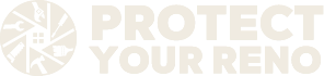 Light-colored logo with a circular geometric design on the left and the words "PROTECT YOUR RENO" in uppercase letters to the right.