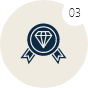 Icon of a diamond inside a ribbon badge, with the number 03 in a white circle at the top right corner.