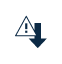 A warning triangle with an exclamation mark next to a downward arrow, indicating a caution or warning about a decrease or reduction.