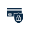 Icon of a credit card with a shield and padlock symbol in front, representing secure payment or financial security.