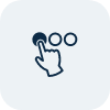 Simple icon of a hand with an extended index finger pressing one of three circular buttons, with a light gray background.